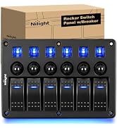 Nilight 6 Gang Rocker Switch Panel 15A Resettable Circuit Breaker Pre-Wired | Blue LED Light Text...
