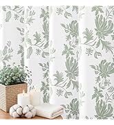 Colorful Star Cotton Shower Curtain for Bathroom, Sage Green Floral Shower Curtain 72x 72 in with...
