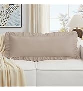 KKJIAF Khaki Lumbar Pillow Covers 14x36 Inch Set of 1, Microfiber Ruffled Pillow Shams, Ruffle Eu...
