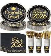 Class of 2026 Graduation Oval Plates and Napkins 50Set, 350 Pcs Graduation Tableware Graduation P...