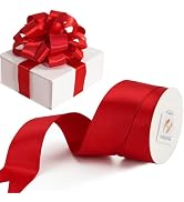 HUIHUANG Red Satin Wired Ribbon 1-1/2 inch Red Double-Faced Satin Wire Edge Ribbon for Wreaths, B...