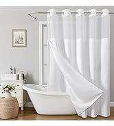 eachope No Hook Shower Curtain with Snap-in Fabric Liner Set,Linen-Like Boho Arch Design Fabric S...