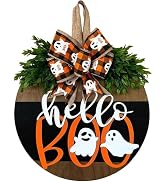 Ksdkrme Halloween Wreaths for Front Door, Cute Ghost Wreath with Bow Decor | Wooden Halloween Wel...