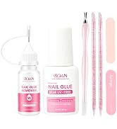 BQAN Hema Free Semi Nail Glue 8ml Brush on for Press on, No UV Needed, Super Strong 10s Fast Dryi...