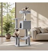 Sweetcrispy 44 Inch Cat Tree Tower, Cat Climbing Tower with Natural Sisal Scratching Posts, Hammo...