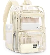 Clear Backpack for School, Large Heavy Duty Clear Bookbag with Luggage Strap & Stitches for Girls...
