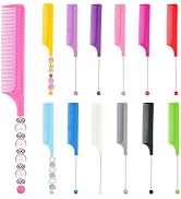 Frinnovan 12 Pack Beadable Combs Plastic Rat Tail Comb with Blank Bar for DIY Hair Stylist Assort...