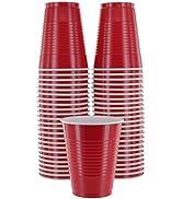 Amcrate Disposable Plastic Cups, Red Colored Plastic Cups, 18-Ounce Plastic Party Cups, Strong an...