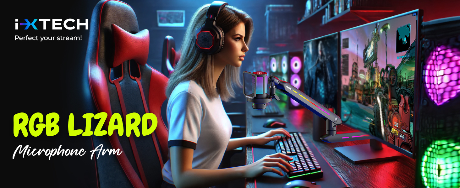 White cable management podcast equipment mic stand gaming accessories microphone pc arm home office