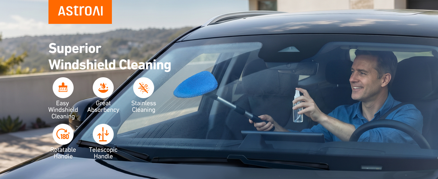 Clean Inside Car Windows Effortlessly with Adjustable Handle