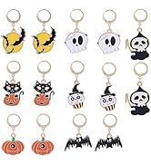 BEEFLYING 14pcs Halloween Alloy Enamel Crochet Stitch Marker Removable Leverback Clasps for Knitt...