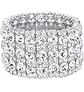 EVER FAITH Women's Round Shaped Austrian Crystal Wedding 3 Layers Luxury Elastic Stretch Bracelet