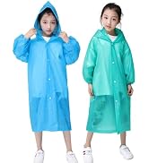 RUISHYY Raincoat Rain Poncho for Kids (2 Pack), Reusable EVA Rain Coats Jackets with Hood for 6-1...
