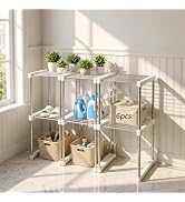 BLULEE Expandable Standing Shelf Unit, Adjustable Storage Rack White | Modular Plastic & Metallic...