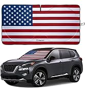 American Flag Windshield Sun Shade, High-Resolution Car Shield with Mirror Cut-Out for Automotive...