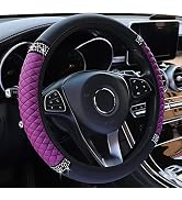 AOCISKA Bling Leather Steering Wheel Cover,Universal Non-Slip Colorful Rhinestones Elastic Steeri...