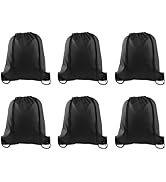 PLULON 6 Pcs Drawstring Bags Bulk Black Drawstring Backpack String Backpack Cinch Sack Sport Gym ...