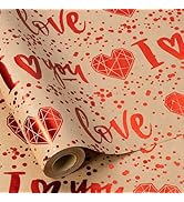 RUSPEPA Valentine's Day Kraft Wrapping Paper Roll, Mini Roll, Foil Red Diamond Heart and I Love Y...