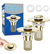 Bathroom Sink Drain Strainer, Pop-Up Bathroom Sink Stopper with Removable Stainless Steel Hair Ca...