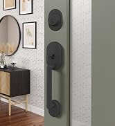 Schlage Remsen Exterior Front Entry Handleset with Deadbolt in Matte Black Finish on front door