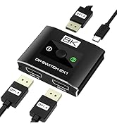 DisplayPort Switch 2 in 1 Out, 8K@60Hz DP 1.4 Switcher with DSC Support, 2 Computer One Monitor S...