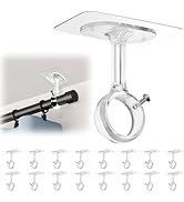 MUAKIOY 16 Pack No Drill Curtain Rod Brackets, Ceiling Mount Adjustable Adhesive Curtain Rod Hold...