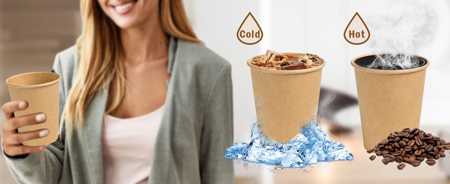 Kraft paper Cups Brown Disposable Paper Coffee Cups Unbleached Cups for Hot/Cold