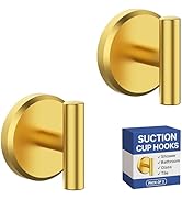 HOME SO Suction Cup Hooks T Shape (2 or 4 Pack) (Brushed Gold, 2, Count)