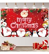 Large Christmas Decorations Banner, Cute Santa Snowman Merry Christmas Banner Background, Red Chr...