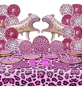 Pink Leopard Deluxe Party Supplies Pack (124 Pieces for 16 Guests) - Cheetah Party Decorations, T...