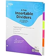 6 Dividers for 3 Ring Binder Standard Index Folder Dividers, Plastic Multicolor Dividers with Whi...