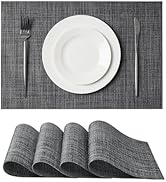 Leetaltree Black and Grey Woven Placemats Set of 4 - Heat Resistant Non-Slip Place mats for Dinin...