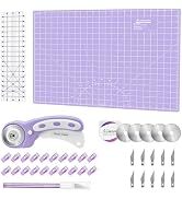 Rotary Cutter Set Purple - Quilting Kit incl. 45mm Fabric Cutter, 5 Replacement Blades, A2 Cuttin...
