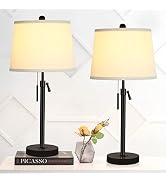 Bedside Table Lamps Set of 2: Tall Black Table Lamps for Living Room End Table | Height Adjustabl...