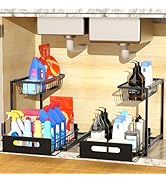Mythinglogic Metal Under Sink Organizer and Storage, 2 Tier Under Sink Organizer, Pull Out Under ...