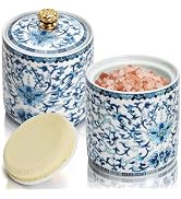 Mezchi 2 Pack Blue and White Porcelain Salt Cellar with Lid, Vintage Ceramic Salt Containers for ...