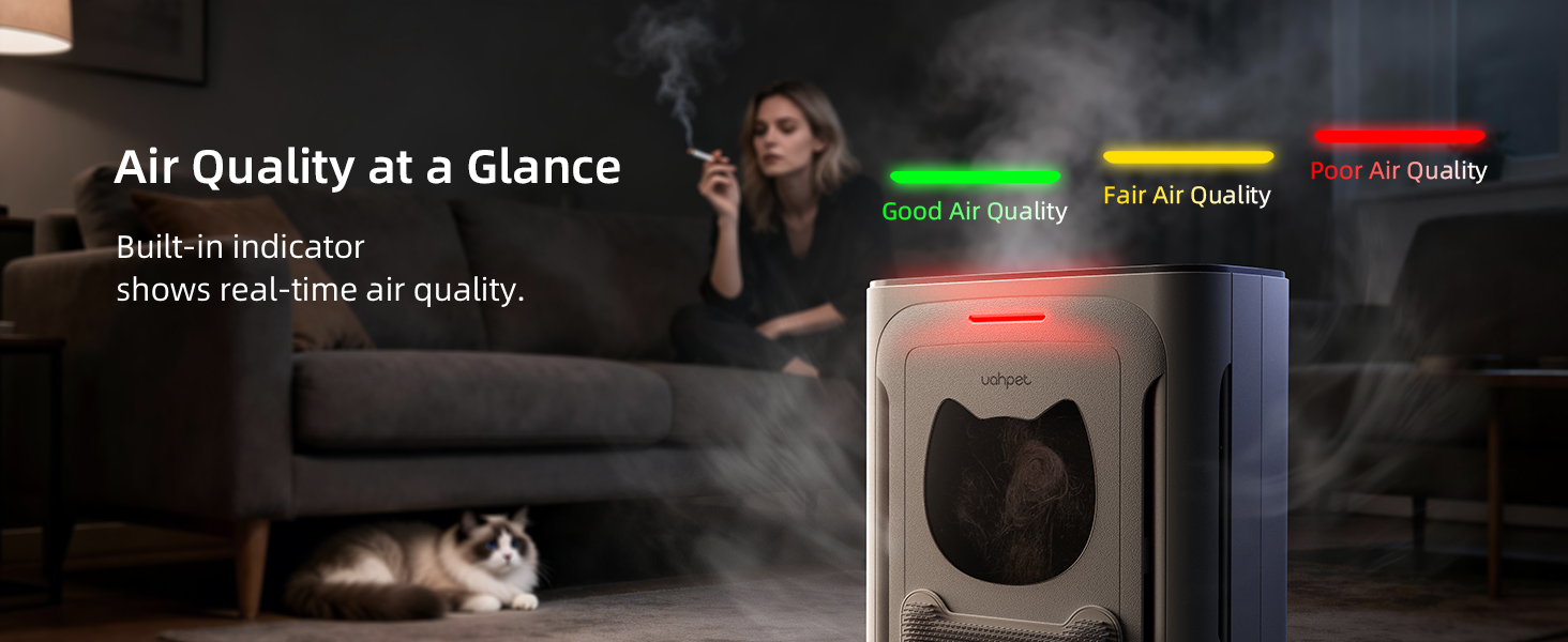Air purifier with multi-color lighting, offering real-time air quality feedback in your living space