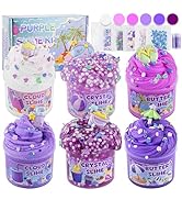 6 Packs Gradient Purple Slime Kit - Cloud Slime, Butter Slime & Clear Slime, Crunchy Slime for Ki...