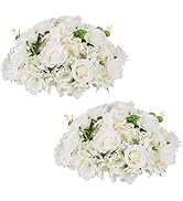 NUPTIO Flower Ball Arrangement Bouquet - 2 Pcs 15.7 inch Diameter White Fake Flowers Roses Balls ...