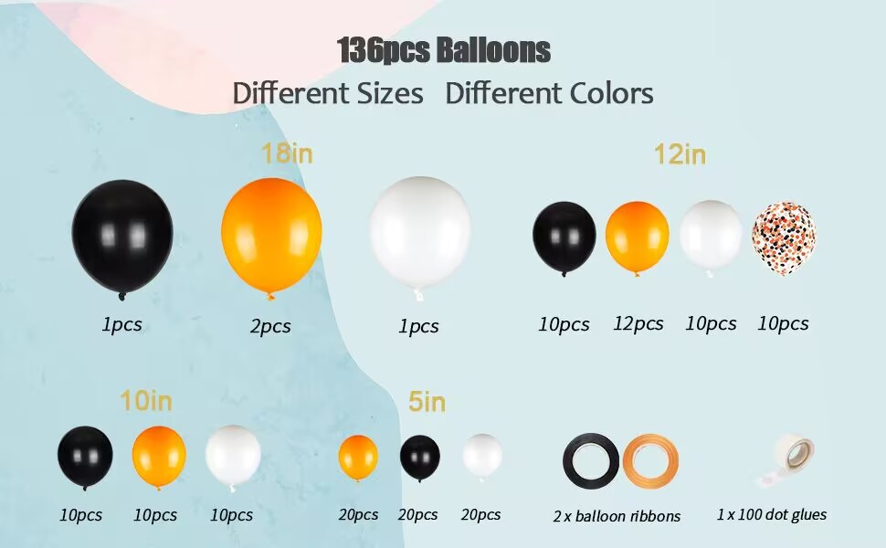 black orange balloons arch kit
