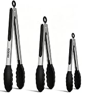 EEKEDO Kitchen Tongs, Stainless Steel Cooking Tongs with Silicone Tips, 600ºF High Heat-Resistant