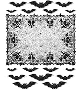 eZAKKA Black Lace Tablecloth Halloween Set 53x68 inches | Spider Web Gothic Table Runner Decor wi...