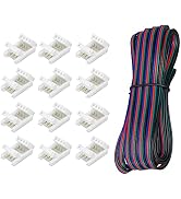 Rifachua 22 Gauge AWG 4 Pin RGB LED Strip Extension Cable Wire Cord 16.4ft and 12 Pcs 10mm RGB LE...