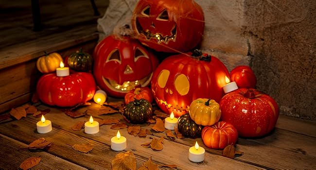 Halloween, Diya, Harvest, Outdoor, Pumkin Lights, Rechargeable Tea Lights Candles