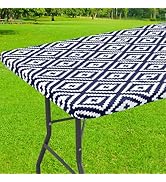 smiry Rectangle Tablecloth, Waterproof Elastic Fitted Table Covers for 6 Foot Tables, Wipeable Fl...