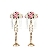 NUPTIO 2 Pcs Crystal Flower Stand Wedding Centerpieces for Tables, 21.7in/55cm Tall Elegant Metal...
