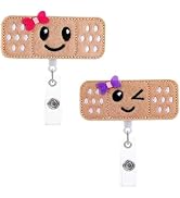 2 Pcs Brown Nurse Badge Holder Reel,Retractable Cute Bandaid Badge Clip,ID Badge Holder with Alli...