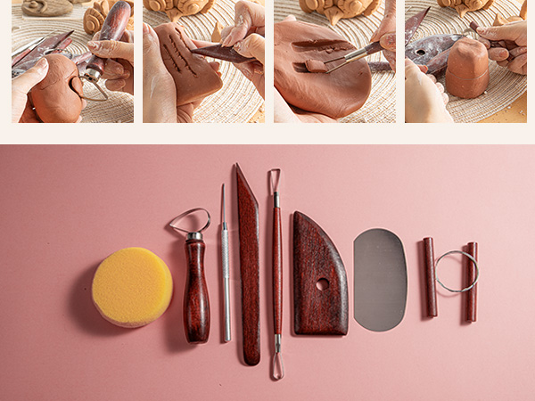 8PCS Stained Wooden Pottery Sculpting Tools