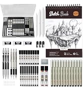 Nicpro 52PCS Art Drawing Supplies Kit, Metal Mechanical Pencil Set 0.5, 0.7, 0.9 & 2mm, 9x12 Sket...