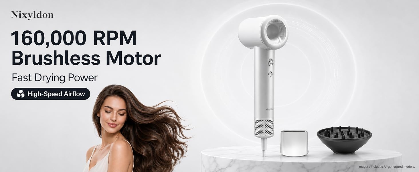 Nixyldon 160,000 RPM brushless motor hair dryer with high-speed airflow